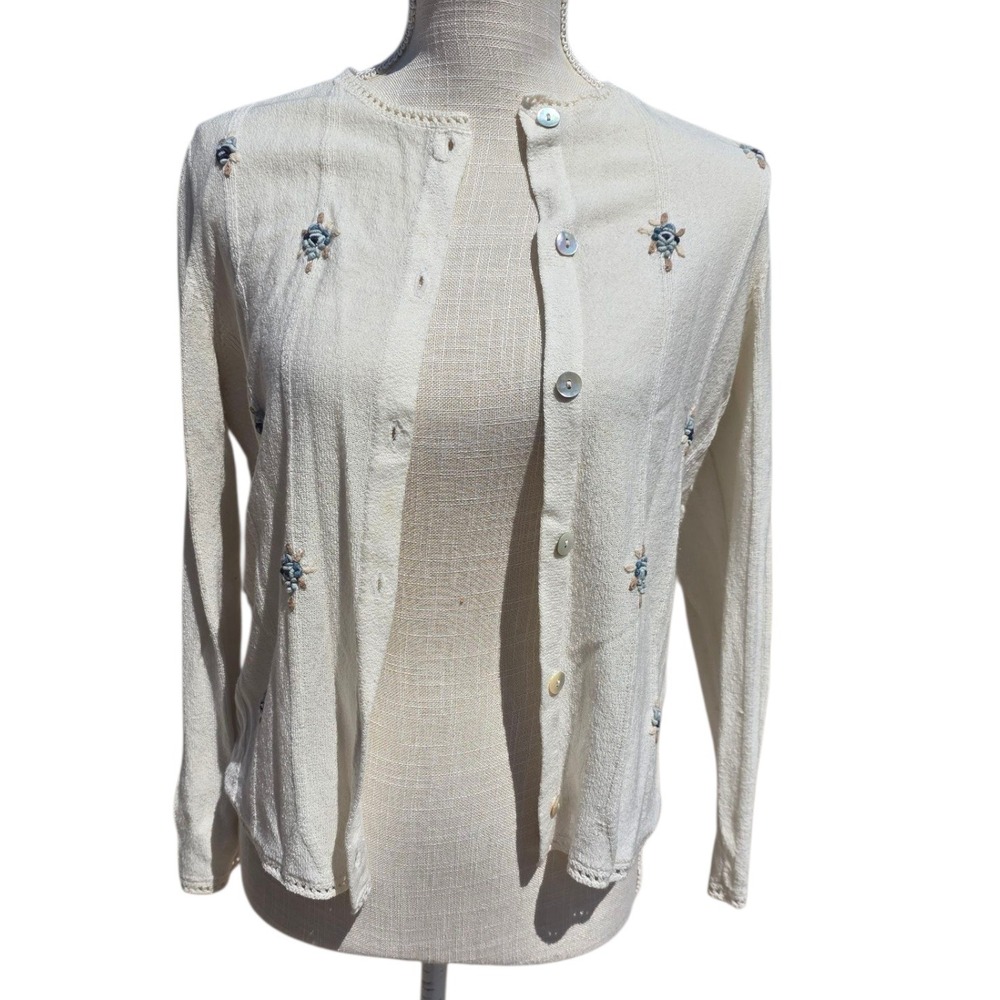 Vintage cardigan Petite Sophisticates Ivory Knit Top Cropped Sweater Neutral
